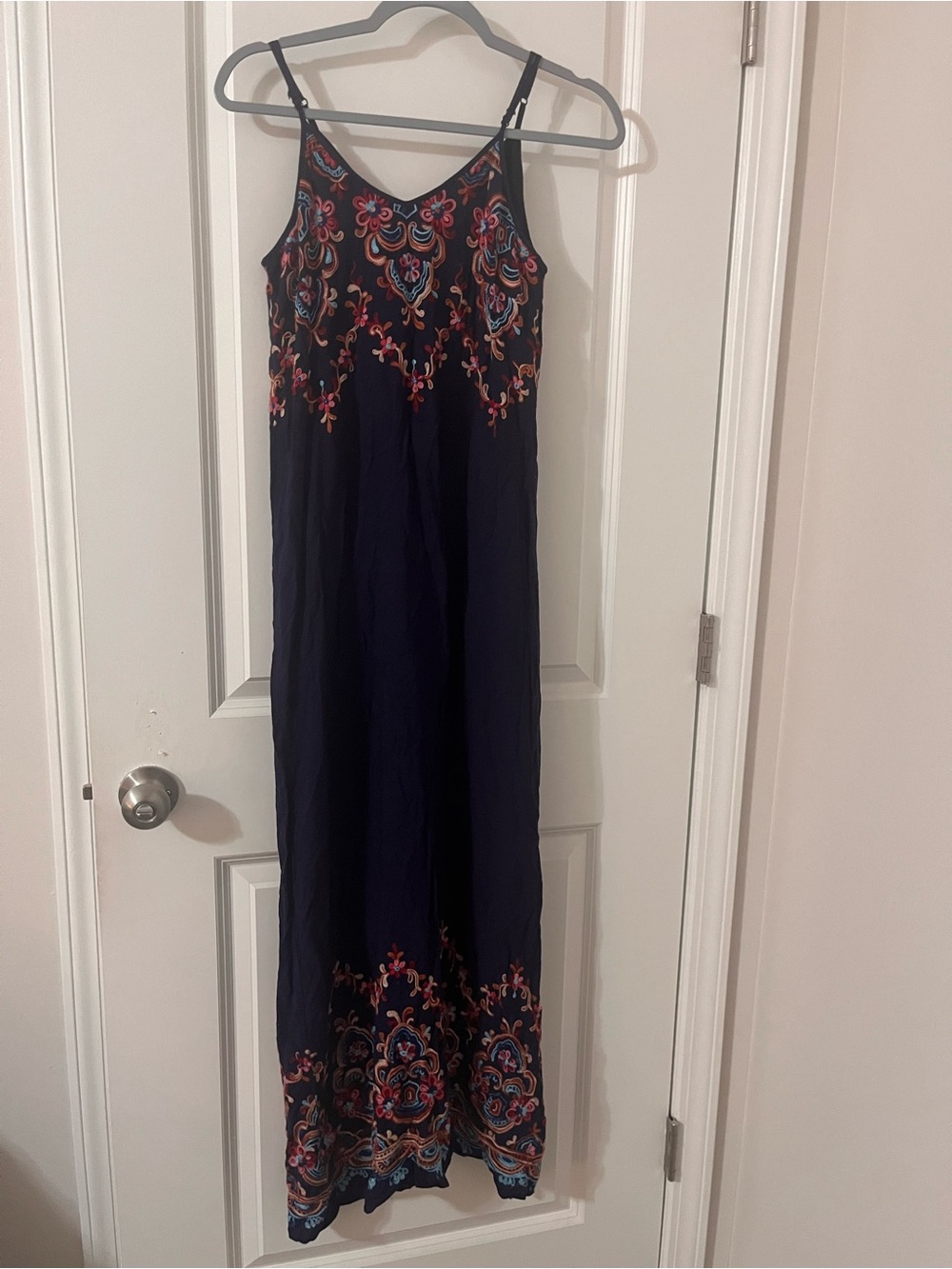 Karen Kane Navy Embroidered Spaghetti-Strap Maxi Dress